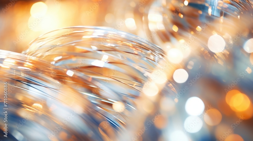 Poster closeup of shimmering metallic shapes spinning and reflecting light in a mesmerizing pattern.