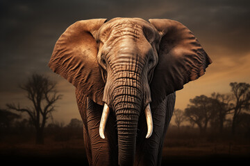 Fototapeta na wymiar African Elephant in a Dramatic Landscape