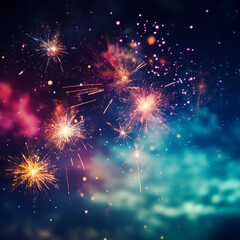 Fototapeta premium Vibrant fireworks exploding against a dark night sky