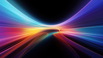 Abstract neon digital lines in dark space, glowing multicolored energy motion on black background. Cyberspace with fast light trails. Concept of tech, spectrum, color, data, - Powered by Adobe