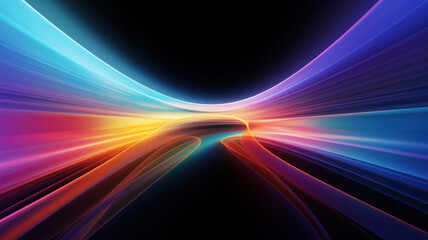 Abstract neon digital lines in dark space, glowing multicolored energy motion on black background. Cyberspace with fast light trails. Concept of tech, spectrum, color, data,