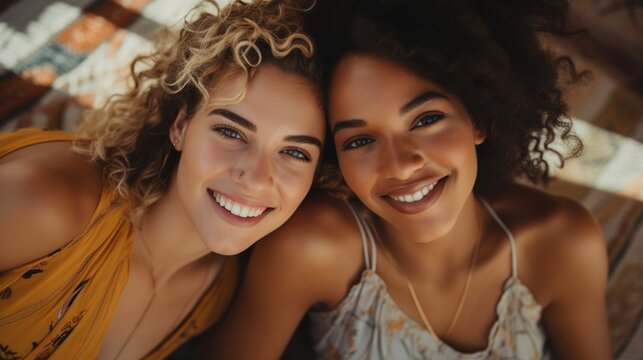 Two young multiethnic women smiling at the camera