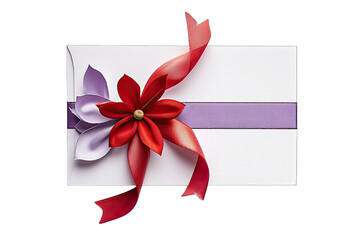 Elegant Gift Card With Light Purple And Red Ribbon And Floral Shape On Transparent Background