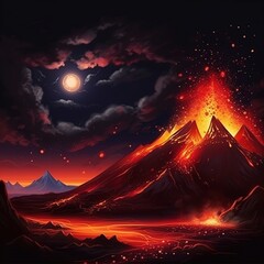 Volcanic Eruption Under the Moonlight