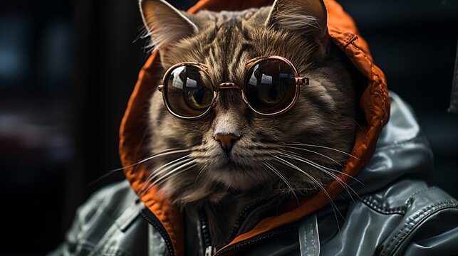 Cool cat wearing sunglasses and a jacket