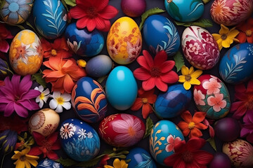 Ostereier Suche an Ostern, ein warmes Osterfest im Frühling, Ostern in der Natur - obrazy, fototapety, plakaty
