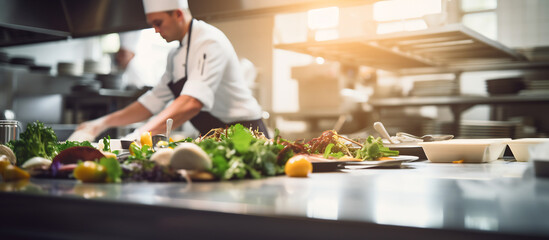 Professional Chefs Preparing Gourmet Salads in Commercial Kitchen