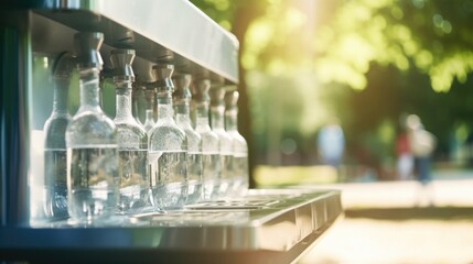 Closeup of a public water refill station, where reusable water bottles can easily be refilled, reducing the need for singleuse plastic bottles.