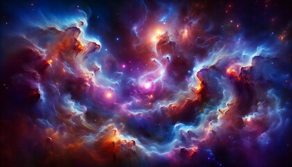 Fototapeta na wymiar A Background wallpaper of visual of Nebulae Rhythmic Dance in Deep Space, Infused with Swirling Motions and Vivid Colors for a Captivating Cosmic Choreography.