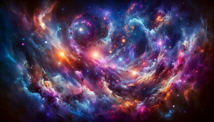 A Background wallpaper of visual of Nebulae Rhythmic Dance in Deep Space, Infused with Swirling Motions and Vivid Colors for a Captivating Cosmic Choreography.