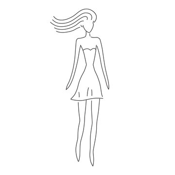recommend clip art: Fashion show model girl in a dress catwalk line art sketch