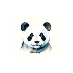 Panda watercolor portrait, generative ai cute illustration.