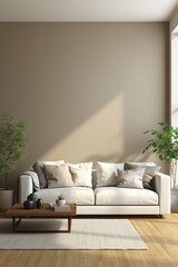 Bright and Airy Living Room with White Sofa and Plants