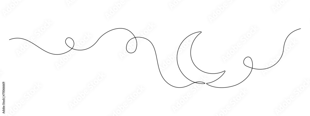 Poster one continuous line drawing of moon. ramadan kareem banner in simple linear style. sleep symbol with
