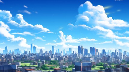 Anime style cityscape. Neural network AI generated art - obrazy, fototapety, plakaty