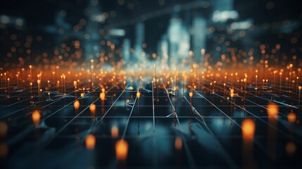 Blurred bokeh background with geometric shapes and high tech elements in tech inspired color palette