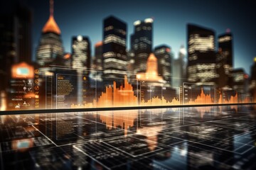 Blurred bokeh effect with financial data and banking icons for creative design concept