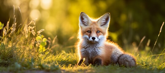 Curious red fox exploring the lush meadow on a sunny summer day, surrounded by vibrant greenery.