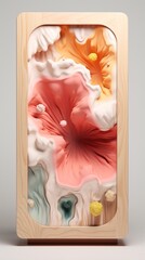 Pink and white abstract flowers in a wooden frame