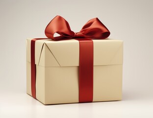 A photo of a large wrapped present with a red ribbon