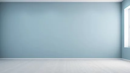 Foto op Canvas Neutral dusty blue color empty room with light from window in modern interior. Wall scene mockup for showcase with copy space. © Iryna