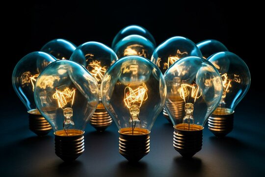 A bunch of glowing energy-saving lightbulbs. Generative AI