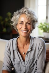 Portrait of a smiling mature woman with short gray hair