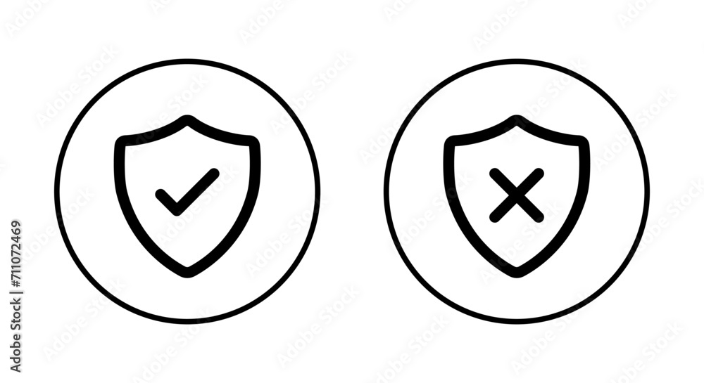Aufkleber shield with check mark and x cross icon vector on circle line