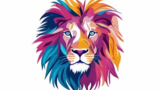 Looping Beautiful Colorful Lion Illustration on a White Background