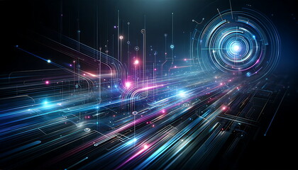 Abstract technology background with a cyber network grid and connected particles.