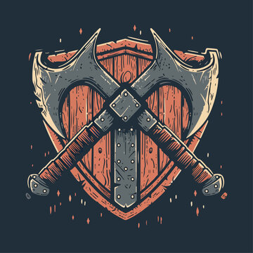 Scandinavian shields and axe traditional viking weapon logo vector illustrations 