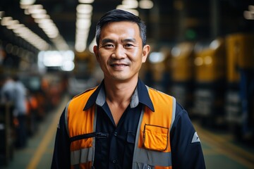 Portrait of a happy Asian male worker in a factory