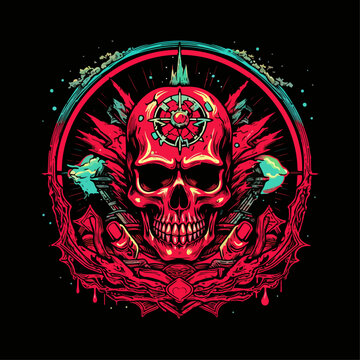 occult design gothic skull horror illustration on black background for tshirt, merchandise, wallpaper, or any purpose