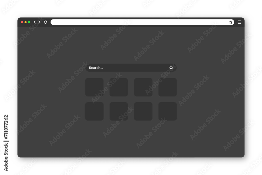 Poster blank web browser window with toolbar and search field. modern website, internet page in flat style.