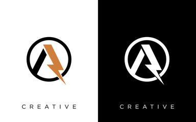 A Letter Logo Design With Lighting Thunder Bolt. Electric Bolt Letter Logo