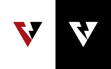 Letter V with lightning logo icon design template elements