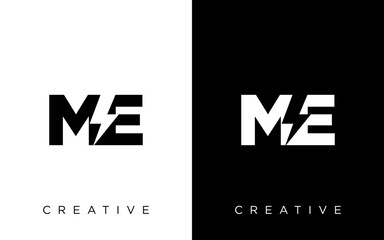 Letter ME logo combined with lightning icon shape - obrazy, fototapety, plakaty