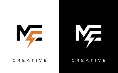 Letter ME logo combined with lightning icon shape - obrazy, fototapety, plakaty