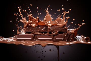 Chocolate splashing on a black background.