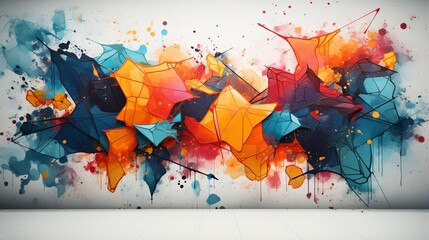 Colorful abstract graffiti on a white concrete wall