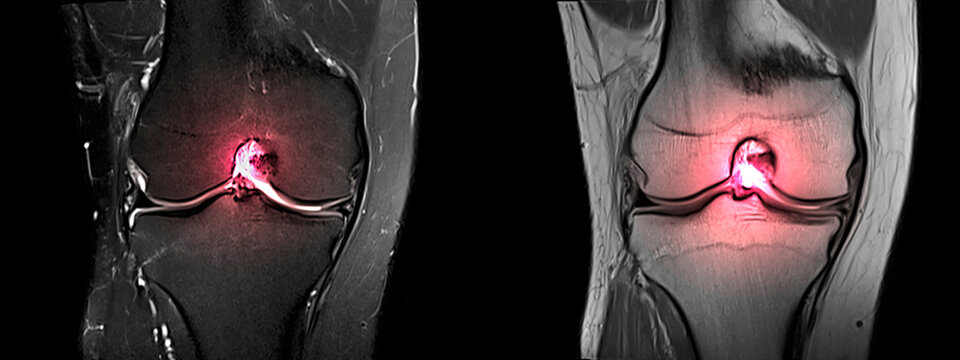 Magnetic resonance imaging or MRI of knee.Closed injury of the knee joint, with manifestations of arthrosis.Knee pain in sport injury.Orthopedic surgeon plan cruciate ligament reconstruction surgery.