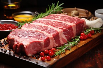 Raw beef tenderloin steaks on a wooden cutting board