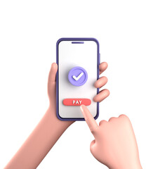3d rendering of smartphone with hand, 3D pastel smaprtphone with ornaments business finance, icon set.