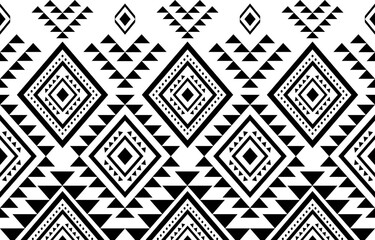 Fototapeta premium Ethnic southwest tribal navajo ornamental seamless pattern fabric black and white design for textile printing 