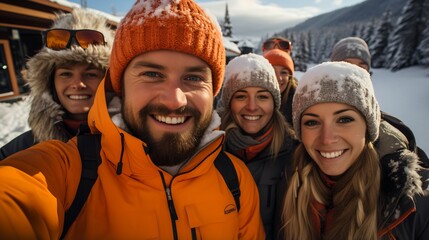 Group of friends on a snowy mountain