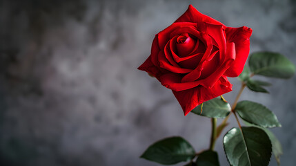 A vibrant red rose in full bloom, its soft petals beckoning to be admired in the lush garden of evergreen floribunda roses