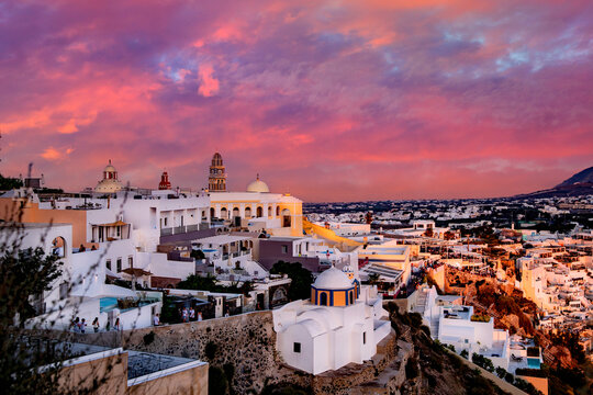 View of sunset  Santorini island in Greece