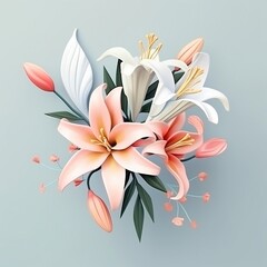 Fototapeta na wymiar A bouquet of pink and white lilies