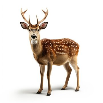 A Deer Dog Standing Against A White Background