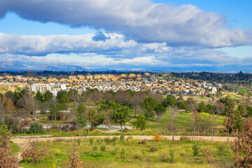 Landscape of Public Felipe VI Park or Valdebebas Forest Park - Madrid&rsquo;s biggest urban park (340 hectares). Madrid, Spain.